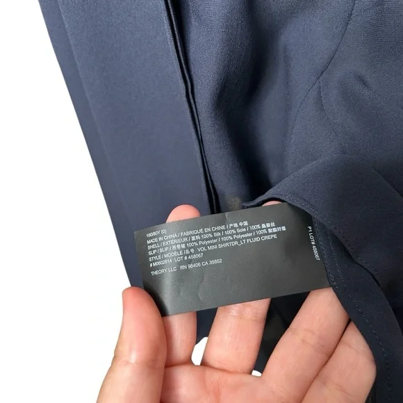 Theory Women's Navy Blue Silk Collared Button Front Mini Shirt Dress Size 0 - Picture 10 of 11